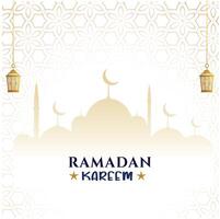 Ramadan Kareem greeting design islamic line mosque dome with classic pattern and lantern vector