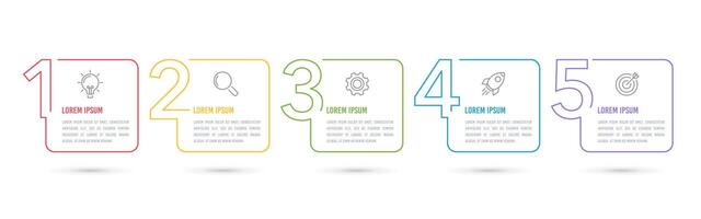 Business infographic template. Number 5 options with icons. Thin line design. Vector illustration.