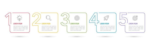 Business infographic template. Number 5 options with icons. Thin line design. Vector illustration.