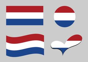 Flag of Netherlands. Netherlands flag in heart shape. Dutch flag in circle shape. Country flag variations vector