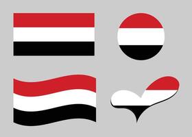 Flag of Yemen. Yemen flag in heart shape. Yemen flag in circle shape. Country flag variations vector