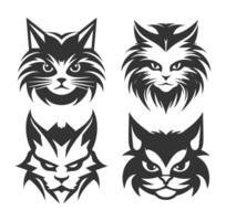 set of cat head logo designs black vector with front view