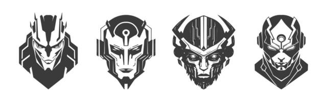 set of black design of robot heads vector