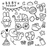 Hand Drawn Baby Doodles and Accessories Set vector