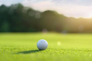 Golf ball on green field grass photo