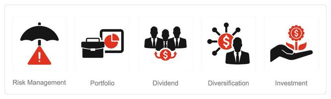 A set of 5 Investment icons as hazard management , portfolio, dividend vector