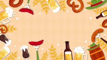 Oktoberfest frame background with beer, pretzels, pretzel sticks video