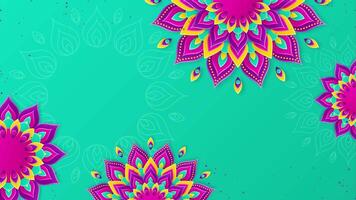 Colorful Flower Alpona Mandala animation pattern on a green background video