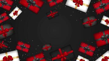 Red and black friday gift boxes on a black background video