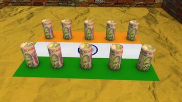 Indien flagga - 50 rupee valuta begrepp - 2 video