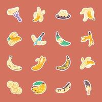 Collection of Banana Fruit Flat Stickers vector