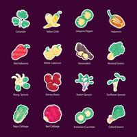 Trendy Flat Stickers Depicting Organic Food vector