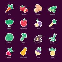 Set of 16 Flat Vegetables Stickers vector