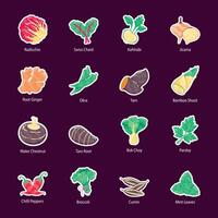 Set of Leafy and Root Vegetables Flat Stickers vector