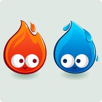 Cartoon fire and water characters. Water drop and fire flame. Vector illustration