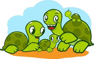 Turtles in the garden. Happy cartoon turtle characters. Vector illustration