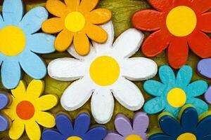 textura de el grande de madera flores pintado con de colores tintas foto