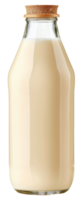 AI generated Glass milk bottle with cork stopper on transparent background - stock png. png