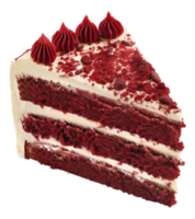 AI generated Red velvet cake slice with cream piping on transparent background - stock png. png