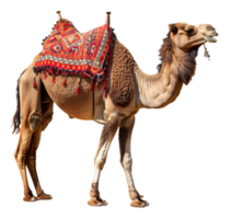 AI generated Decorated camel with traditional saddle on transparent background - stock png. png