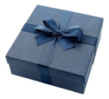 AI generated Blue gift box with elegant satin ribbon on transparent background - stock png. png