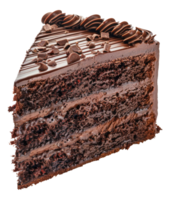 AI generated Chocolate cake slice with decorative frosting on transparent background - stock png. png