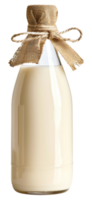 ai generiert Milch Flasche mit rustikal Sackleinen Dekoration auf transparent Hintergrund - - Lager png. png