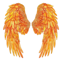 AI generated Fiery orange feathered wings spread out on transparent background - stock png. png