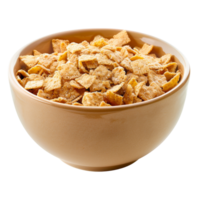 AI generated Bowl of crispy wheat cereal squares on transparent background - stock png. png