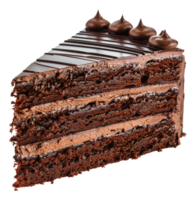 AI generated Chocolate cake slice with decorative frosting on transparent background - stock png. png