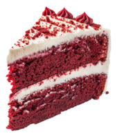 AI generated Red velvet cake slice with cream piping on transparent background - stock png. png