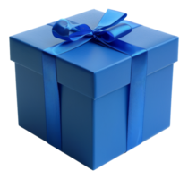 AI generated Solid blue gift box with matching ribbon on transparent background - stock png. png