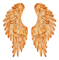 AI generated Golden feathered wings with natural texture on transparent background - stock png. png