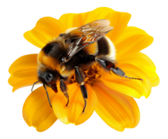 AI generated Bumblebee on bright orange flower on transparent background - stock png. png