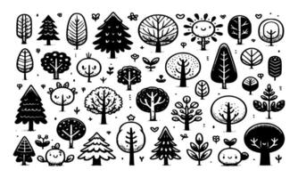 Diversity of trees set on background white vector