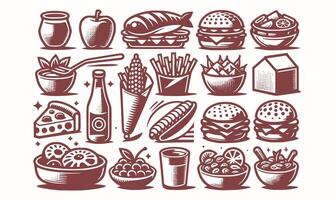 Fresh Food set vector art style with a plain background