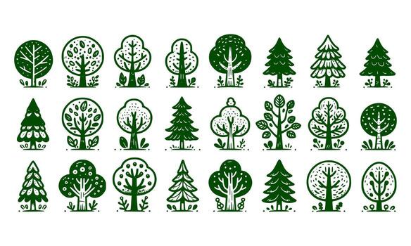Diversity of trees set on background white vector