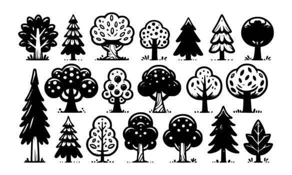 Diversity of trees set on background white vector