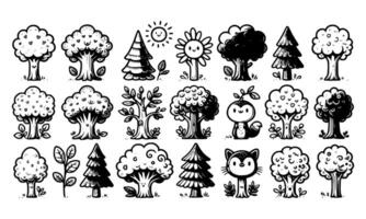 Diversity of trees set on background white vector