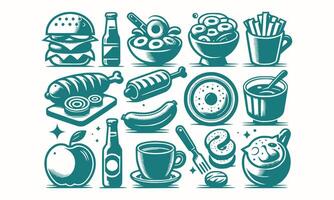 Fresh Food set vector art style with a plain background