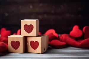 ai generado san valentin día amor en de madera bloques foto