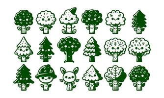 Diversity of trees set on background white vector