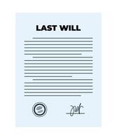 Last will and testament signed and sealed. Vector illustration isolate on a white background.