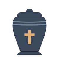 Urn for ashes. Cremation and funeral urn with dust. Burial and dead people. Vector illustration.