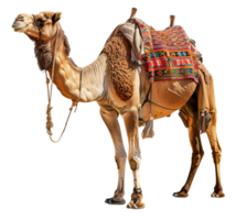 ai generiert dekoriert Kamel mit traditionell Sattel auf transparent Hintergrund - - Lager png. png
