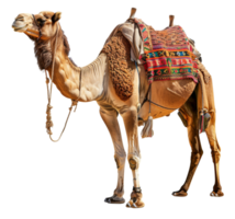 AI generated Decorated camel with traditional saddle on transparent background - stock png. png