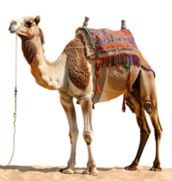 AI generated Decorated camel with traditional saddle on transparent background - stock png. png