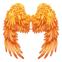 AI generated Fiery orange feathered wings spread out on transparent background - stock png. png