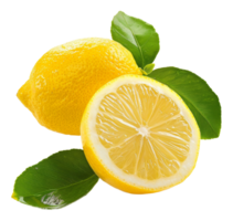 AI generated Fresh lemon slices with green leaves on transparent background - stock png. png