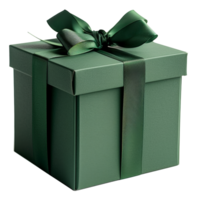 AI generated Solid green gift box with elegant bow on transparent background - stock png. png